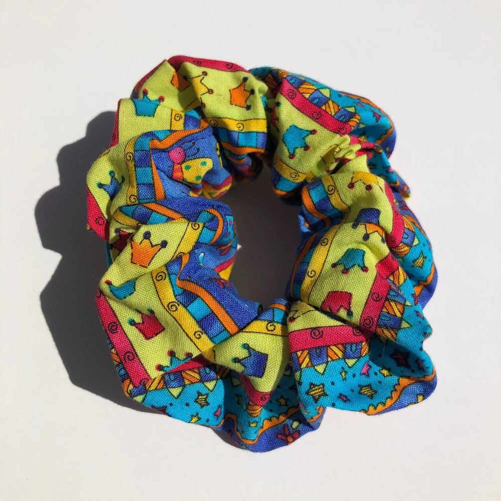 New Handmade Print with Crowns Premium Cotton Scrunchie with Wide Elastic